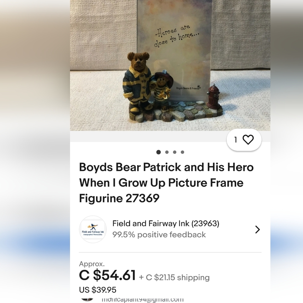 Vintage Firefighter Boyd's Bears picture frame